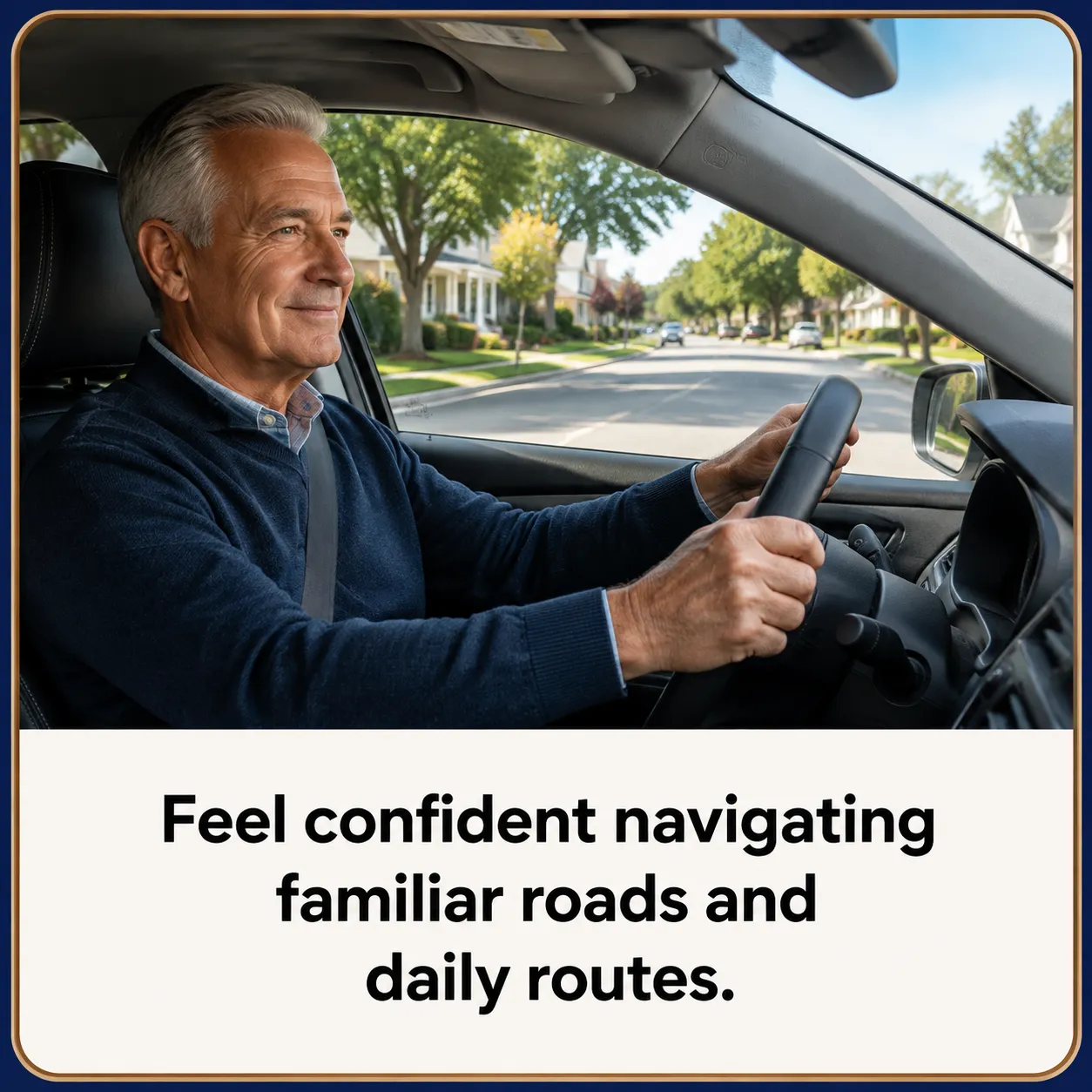 Man driving confidently on a familiar road